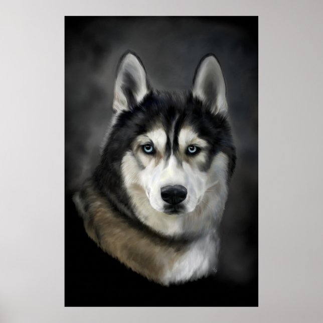Póster Impresionante pintura digital husky siberiano (Frente)
