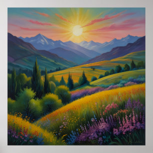 Póster Impresionante pintura montañosa