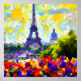Póster Impresionante Resumen de las flores de París Torre