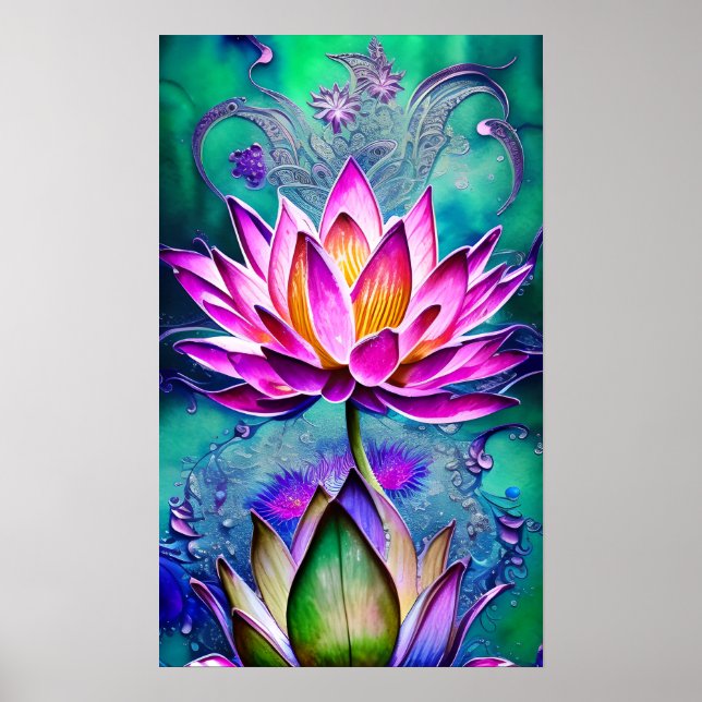 Póster Impresionante retrato rosa de las flores de Lotus (Frente)