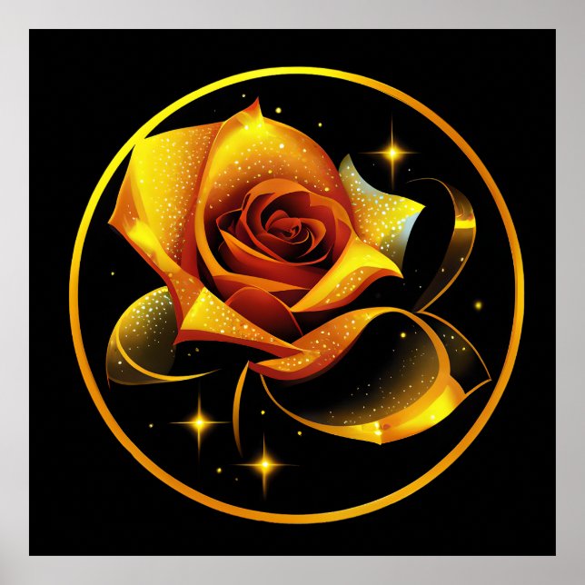Póster Impresionante Rosa de oro único (Frente)