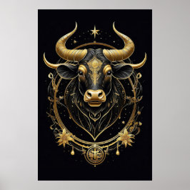 Póster Impresionante Símbolo de Zodiac Tauro Dorado