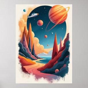 Póster Impresionante tema de Poster espacial con paisaje