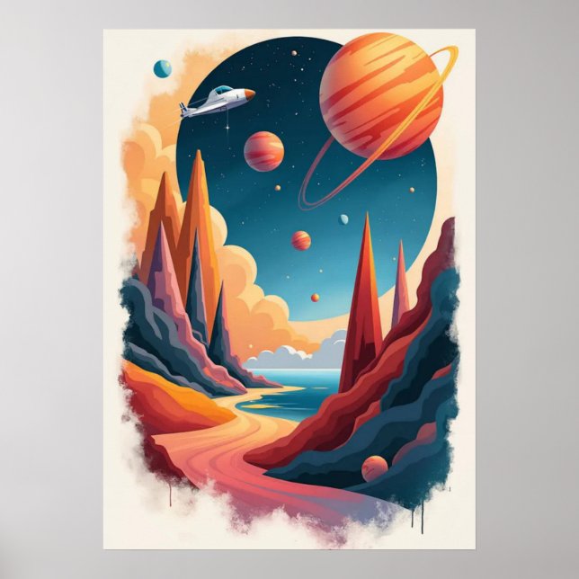 Póster Impresionante tema de Poster espacial con paisaje (Frente)