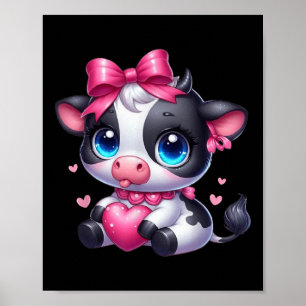 Póster Impresionante vaca Blanca Y Negra Con El Corazón C