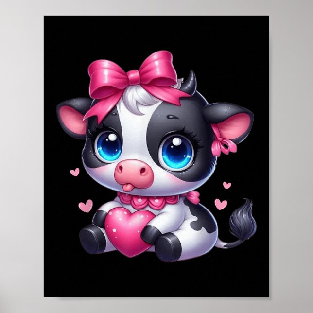 Póster Impresionante vaca Blanca Y Negra Con El Corazón C (Frente)