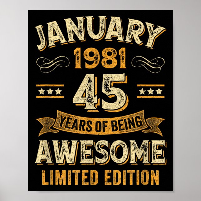 Póster Impresionante Vintage Enero 1981 45 cumpleaños  (Frente)