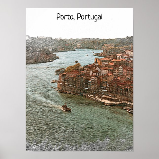 Póster Impresionante vista de la ciudad de Porto Portugal (Frente)