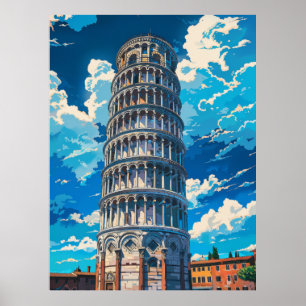 Póster Impresionante vista de la Torre Inclinada de Pisa