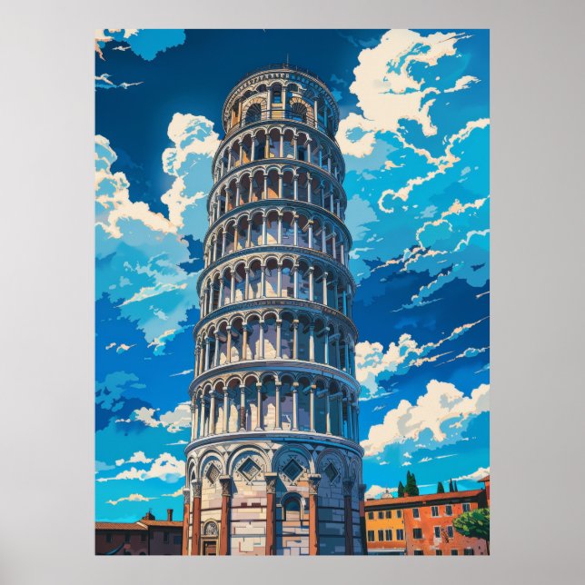 Póster Impresionante vista de la Torre Inclinada de Pisa (Frente)