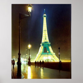 Póster Impresionismo de Eiffel ToWer por la noche húmeda 
