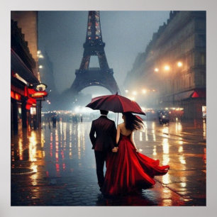 Póster Impresionismo Francia Torre Eiffel y Pareja