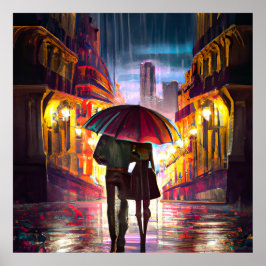 Póster Impresionismo Francia una pareja caminando bajo la