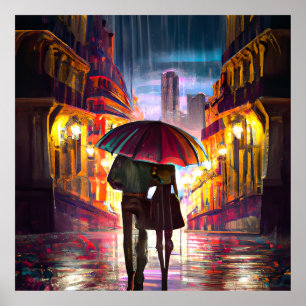 Póster Impresionismo Francia una pareja caminando bajo la