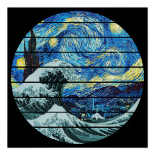 PÓSTER IMPRESIONISMO NOCHE ESTRELLADA OLA DE KANAGAWA ART