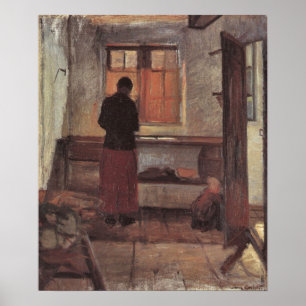 Póster Impresionismo vintage, Chica en la cocina, ancher