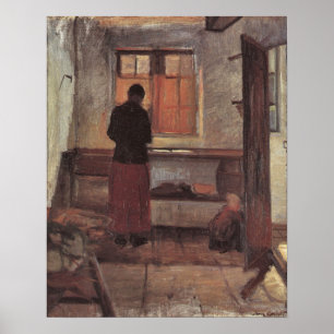 Póster Impresionismo vintage, Chica en la cocina, ancher