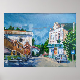 Póster Impresionista de Calle de Pueblo Soleado | 