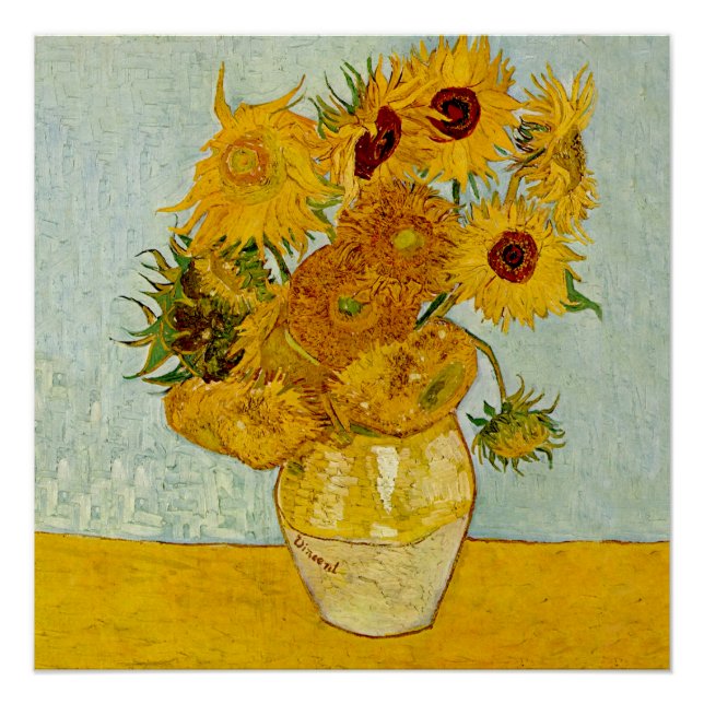 Póster Impresionista de Vincent Van Gogh 12 Sunflowers (Anverso)