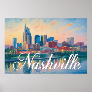 Póster Impresionista del horizonte de Nashville Tennessee
