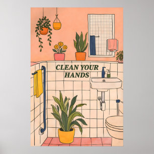Póster Impreso de Baño Ilustrado, Hogar Divertido Moderno