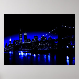 Póster impreso de la ciudad de Nueva York azul