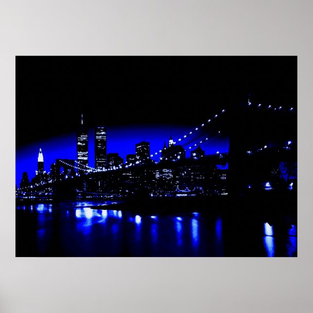 Póster impreso de la ciudad de Nueva York azul (Frente)