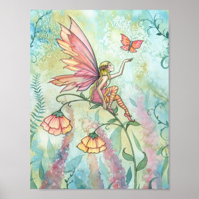Póster impreso de la mariposa hada de la flor (Frente)