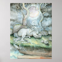 Póster impreso de Luna Llena del Unicornio Místico