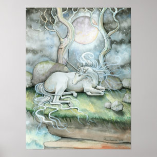 Póster impreso de Luna Llena del Unicornio Místico