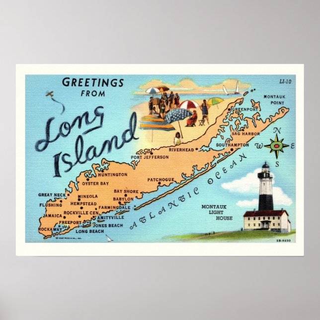 Póster impreso de mapa antiguo de Long Island (Frente)