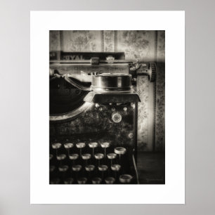 Póster impreso de máquina de escribir vintage sepi