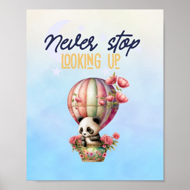 póster impreso de panda en globo aerostático inspi (Frente)