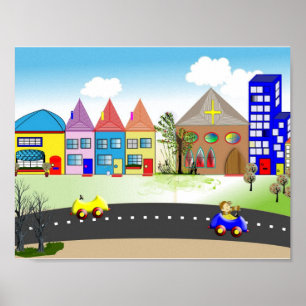 Póster Impreso de Pueblo Pequeño y Encantador para