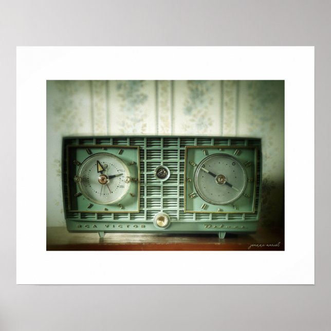 Póster impreso de radio reloj antiguo (Frente)