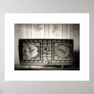 Póster impreso de radio reloj vintage sepia