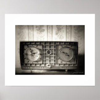 Póster impreso de radio reloj vintage sepia
