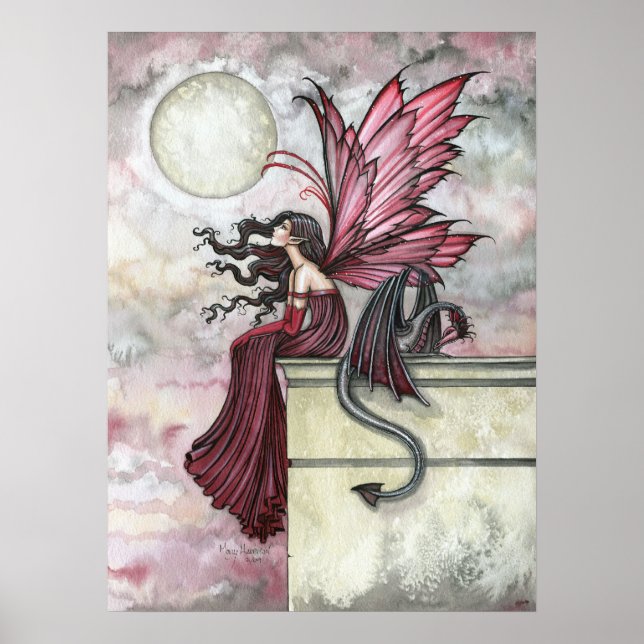 Póster impreso del dragón hada rojo rubí (Frente)