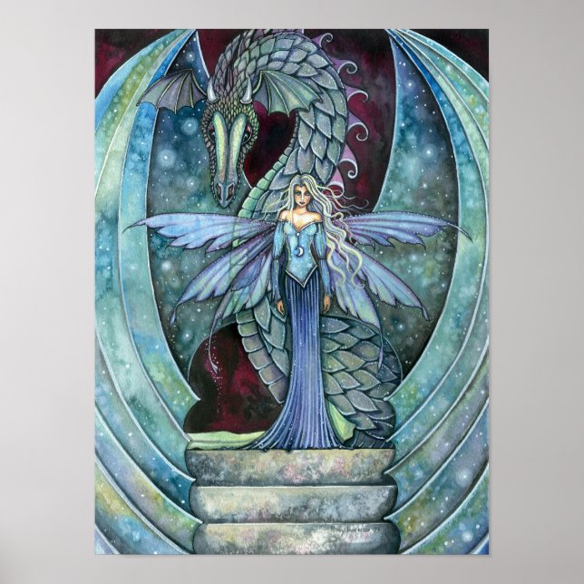 Póster impreso del dragón y la hada de Molly Harri (Frente)
