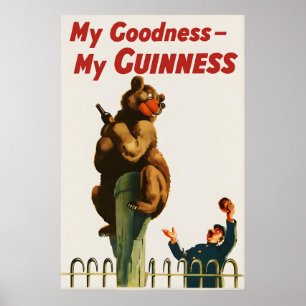 Póster impreso del oso Guinness  John Gilroy Vinta