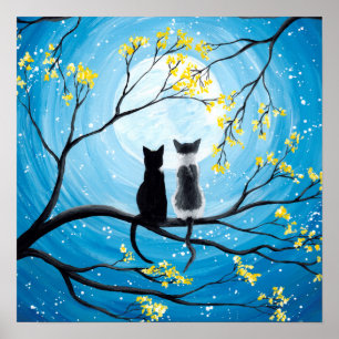 Póster Impreso Luna Caprichosa con Gatos