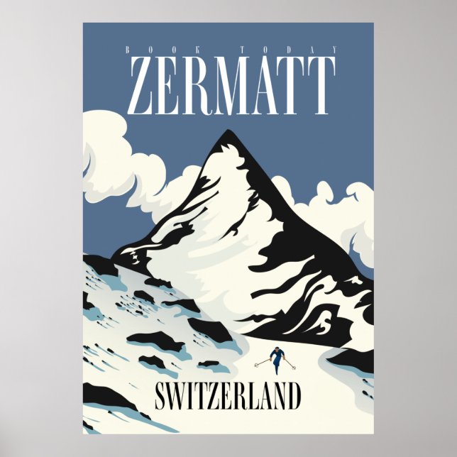 Póster Impresora de esquí de Zermatt Suiza (Frente)