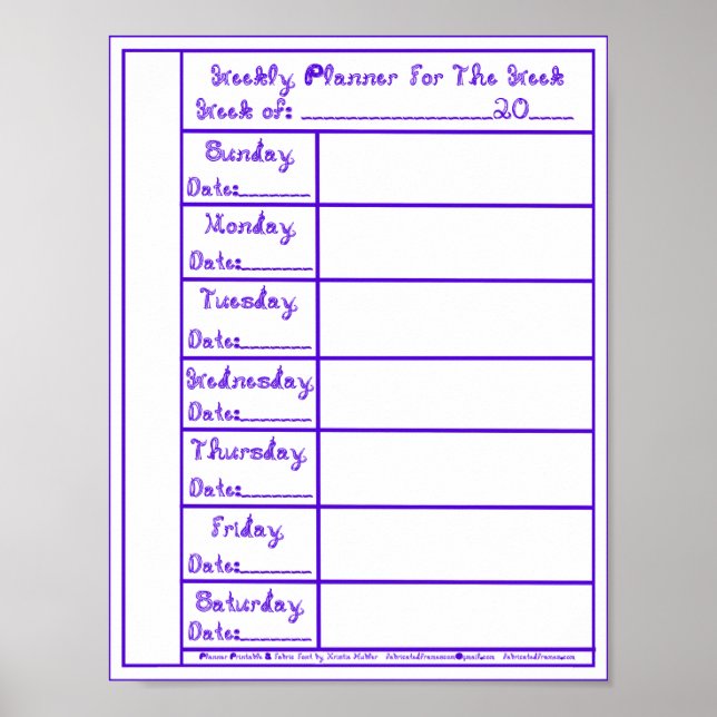 Póster Impresora planner semanal de fuente de tela azul d (Frente)