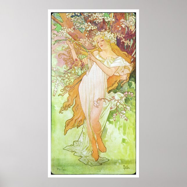 Póster Impresoras Alphonse Mucha/Primavera, 1896 (Frente)