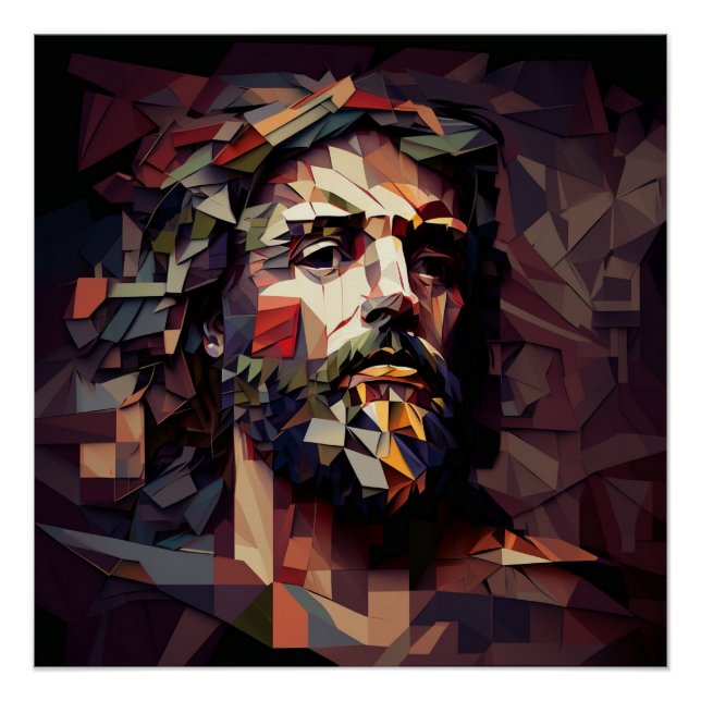 Póster Impression Sur Bois Jésus Christ cubisme (Anverso)