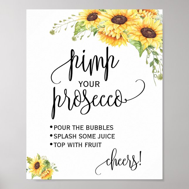 Póster Imprima su signo de prosecco girasoles floridos (Frente)