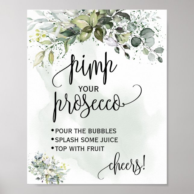 Póster Imprima su signo verde suculento prosecco eucalipt (Frente)