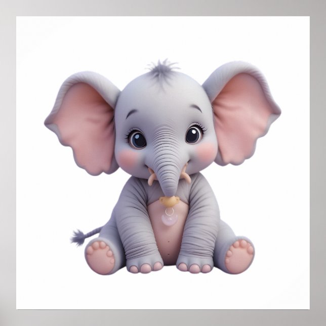 Póster Imprimación adorable de elefante para la guardería (Frente)