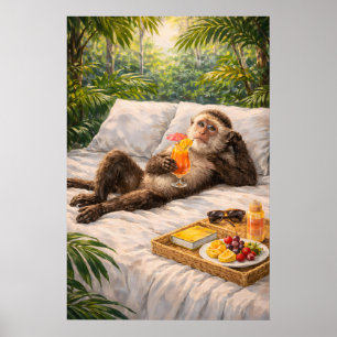 Póster Imprimación de cóctel de mono relajante, jungla tr