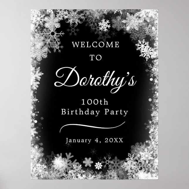 Póster Imprimible 100º cumpleaños Snowflake Bienvenida en (Frente)